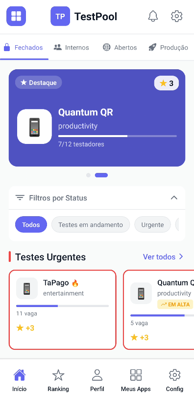 Tela 1 - Feed de Aplicativos